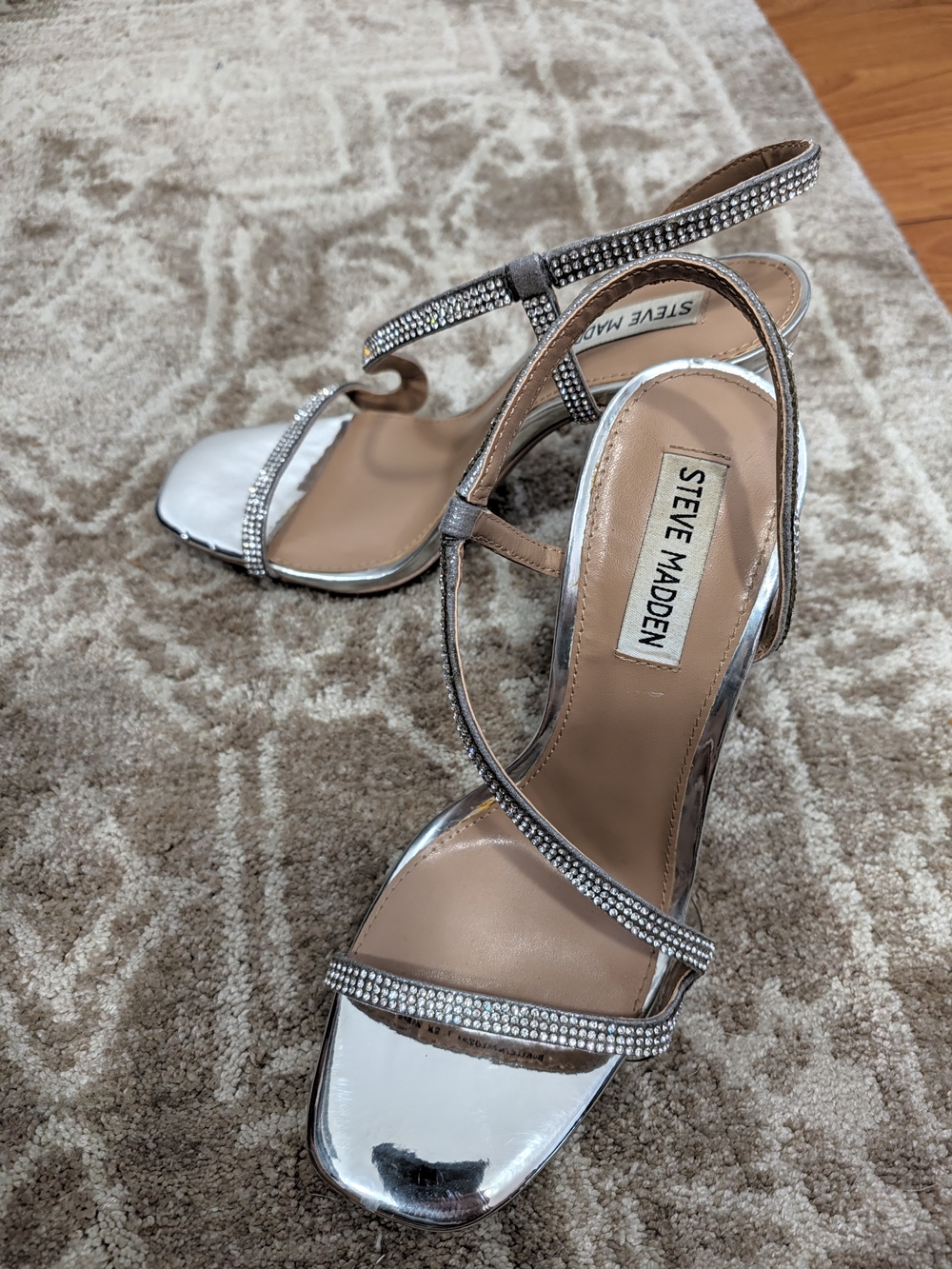 Steve Madden Silver Crystal Strappy Sandal Heels